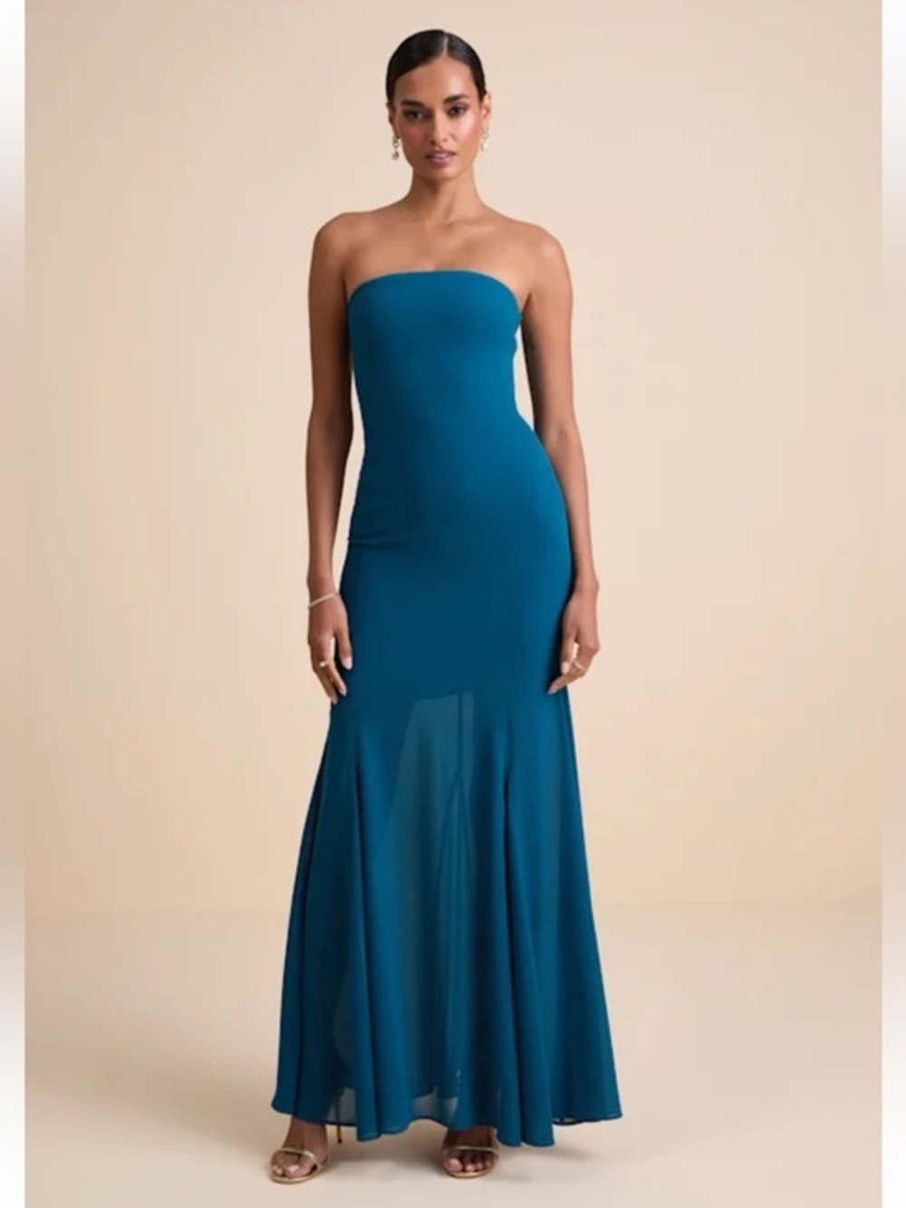 NWT Lulus Cherette Dark Teal Strapless Maxi Dress